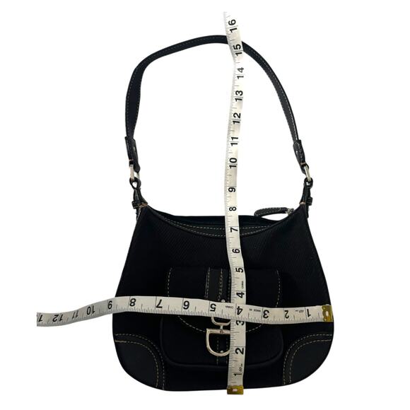 Etienne Aigner Black Corduroy Fabric Small Shoulder Bag Buckle Flap Y2K - Picture 12 of 13